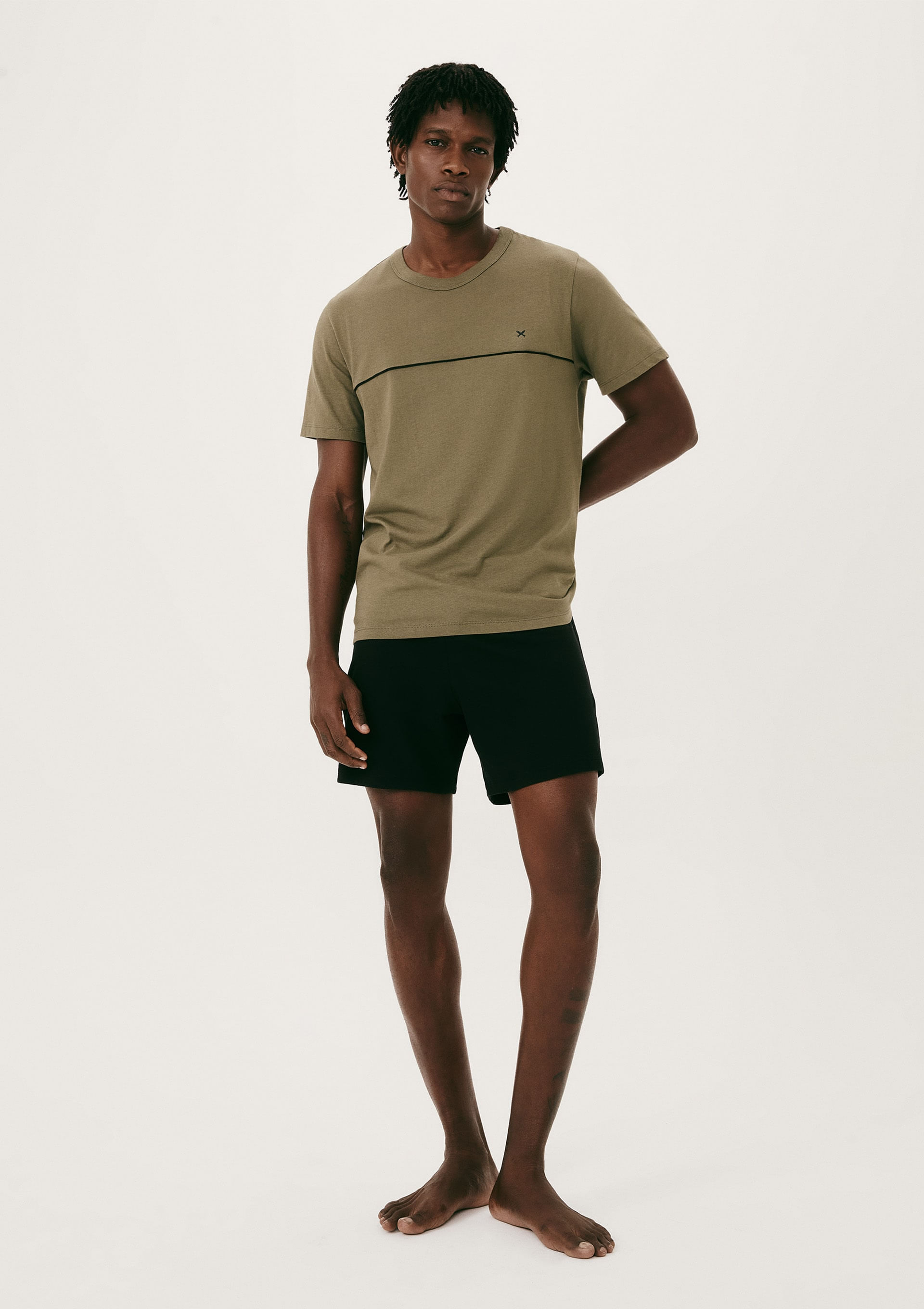 Pijama Curto Masculino Em Algodão - Verde