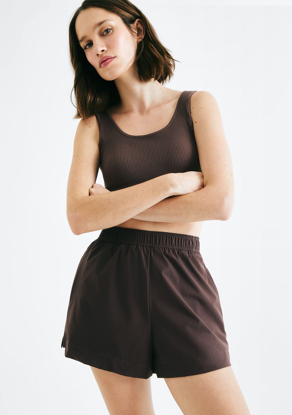Shorts Esportivo Feminino Cintura Alta - Marrom