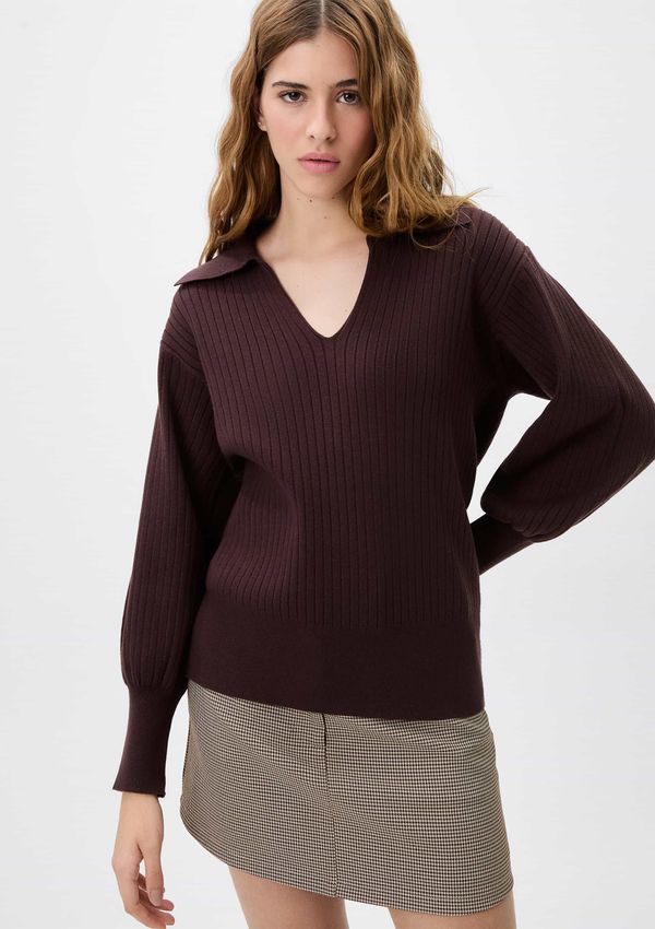 Blusa Polo Feminina Em Tricô - Marrom G