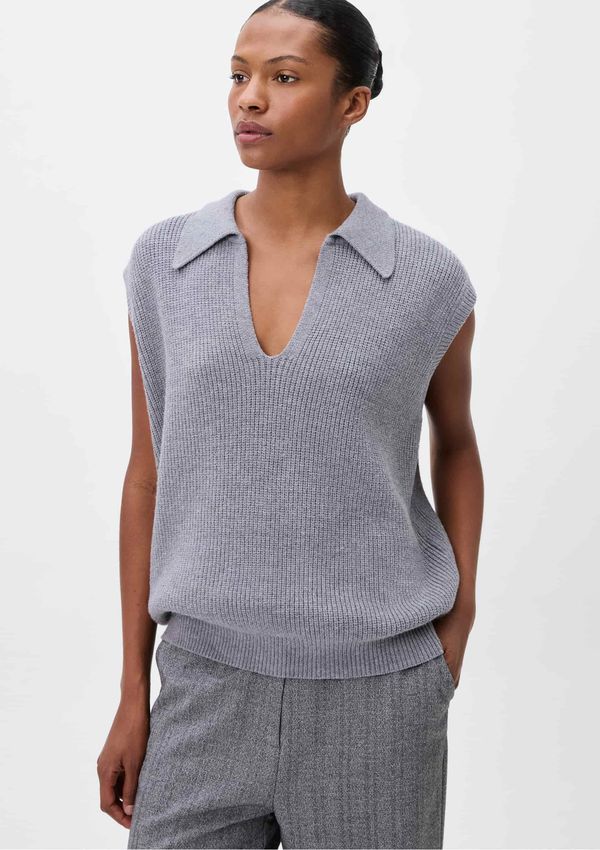 Colete Feminino Gola Polo Em Tricô - Cinza P