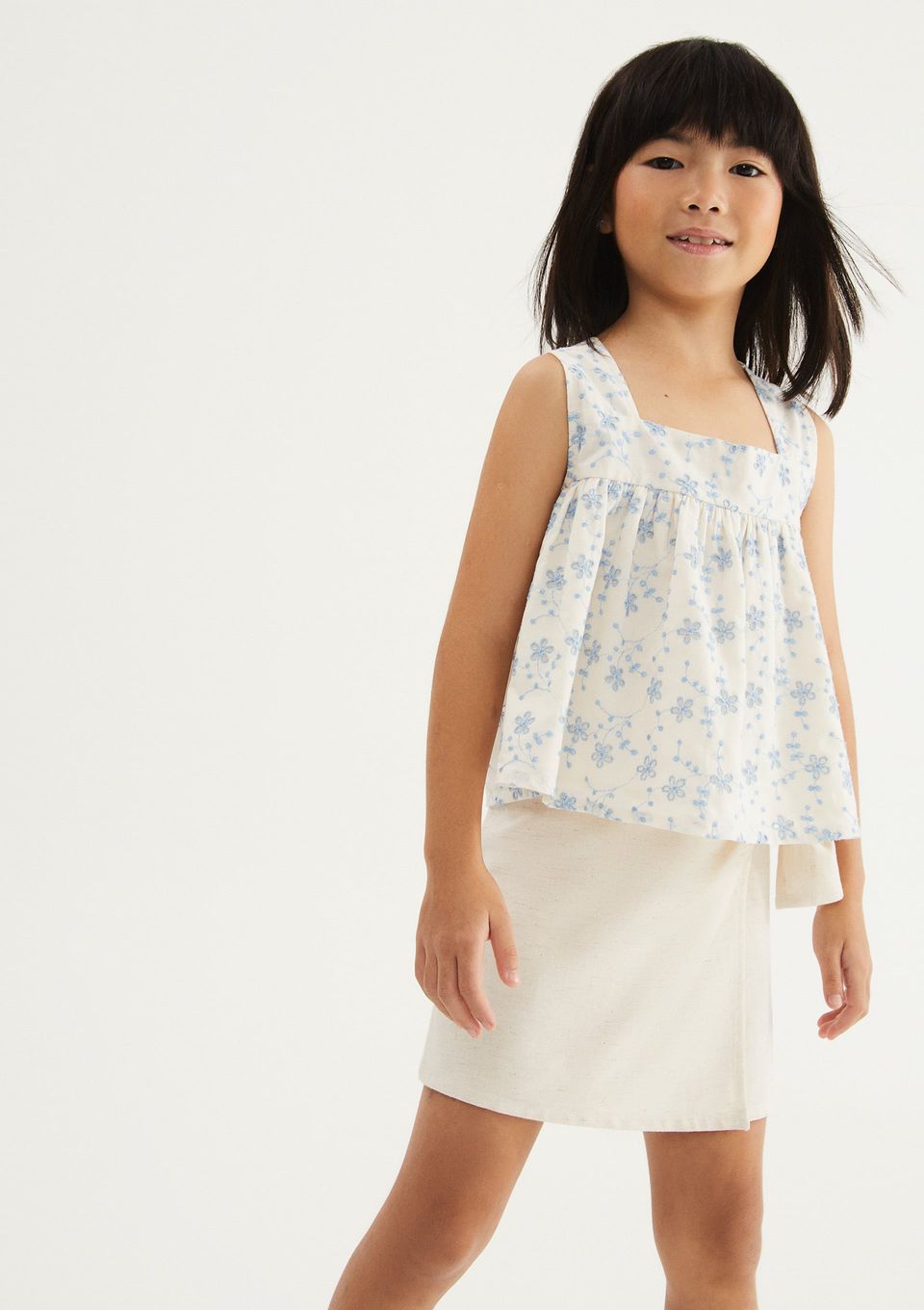 Shorts Saia Infantil Menina Reto com Linho - Natural