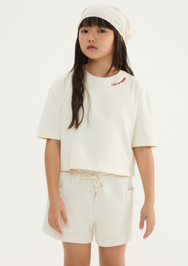 Blusa Infantil Menina Oversized Boxy Bordada - Creme 016