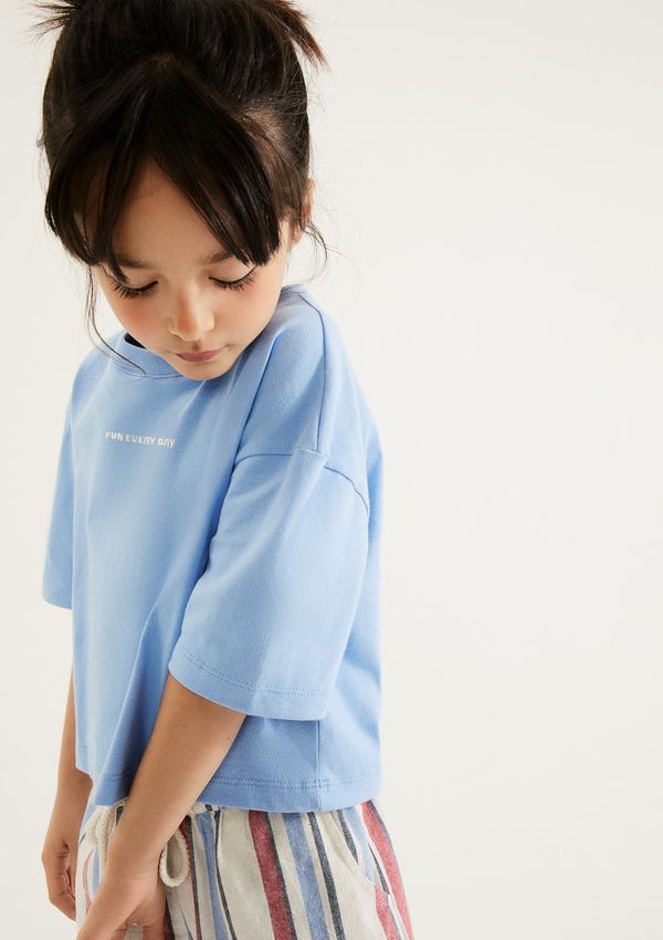 Blusa Infantil Menina Oversized Boxy Bordada - Azul 006
