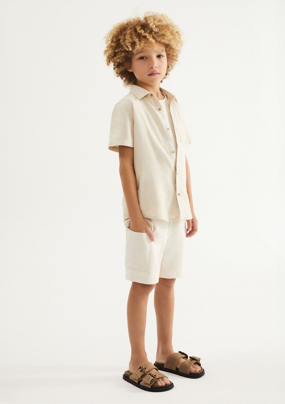 Bermuda Infantil Menino Cargo com Linho - Creme