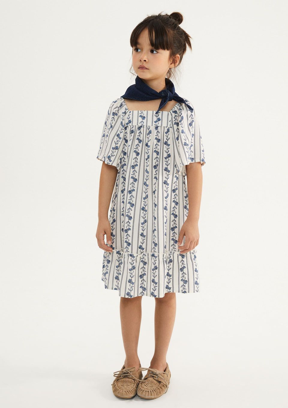 Vestido Infantil com Mangas Bufantes - Creme