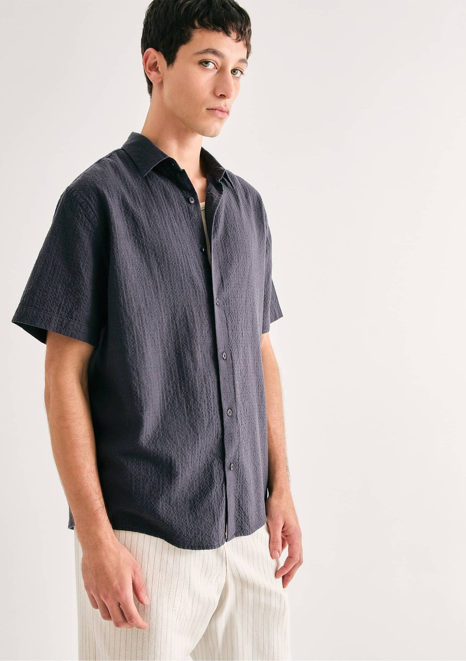 Camisa Masculina Texturizada com Liocel - Azul