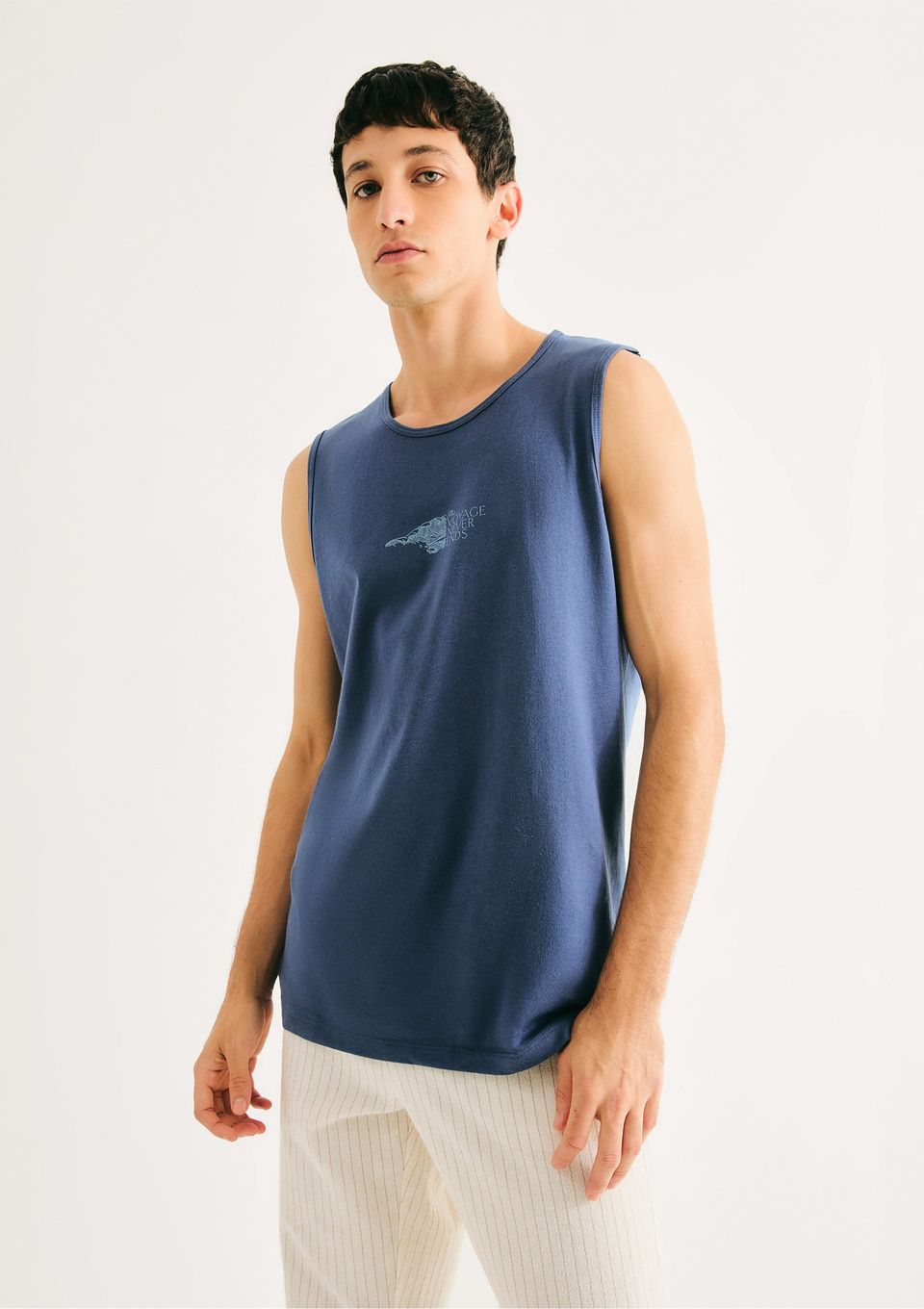 Regata Básica Masculina Slim em Malha - Azul