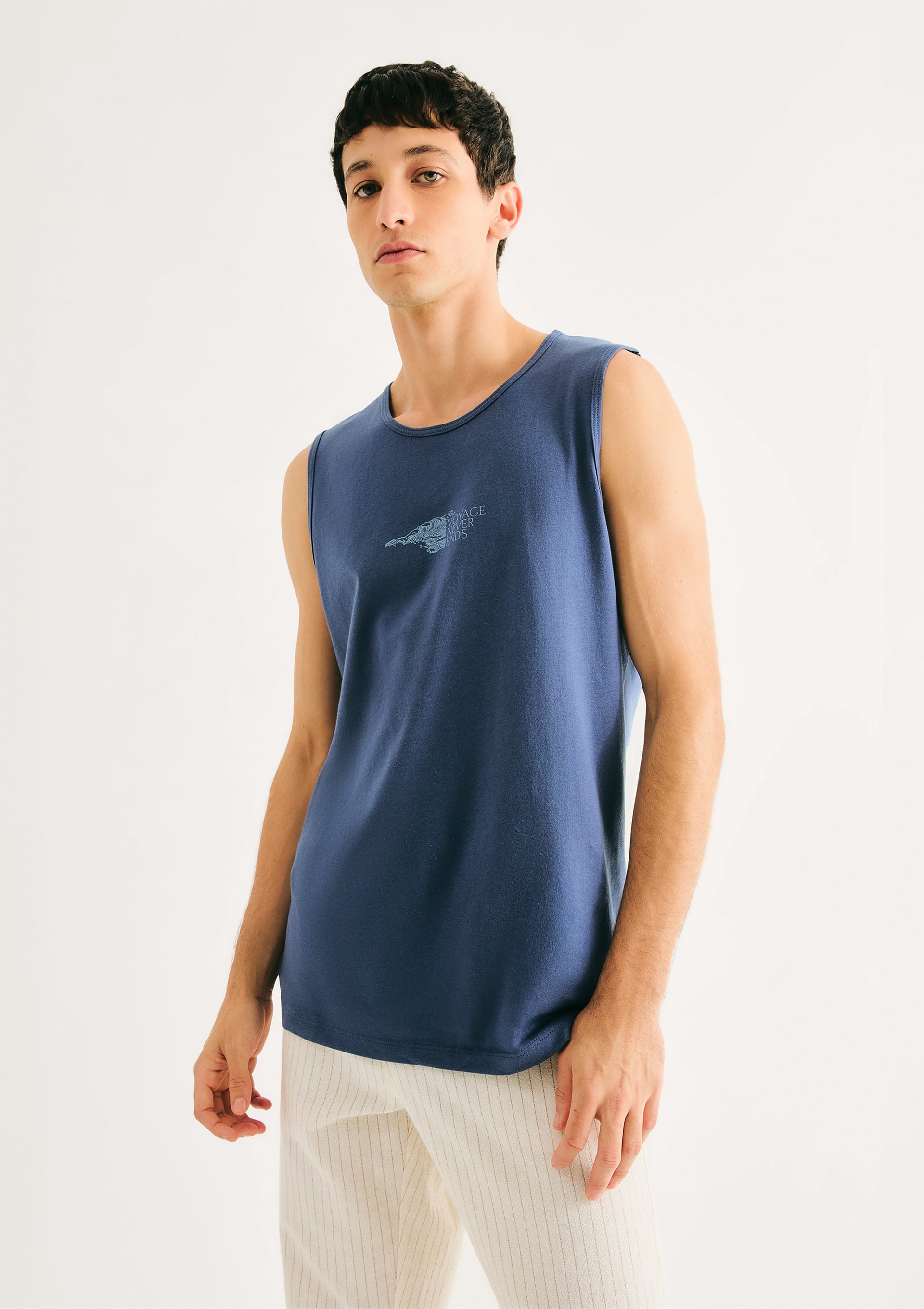 Regata Básica Masculina Slim Em Malha - Azul