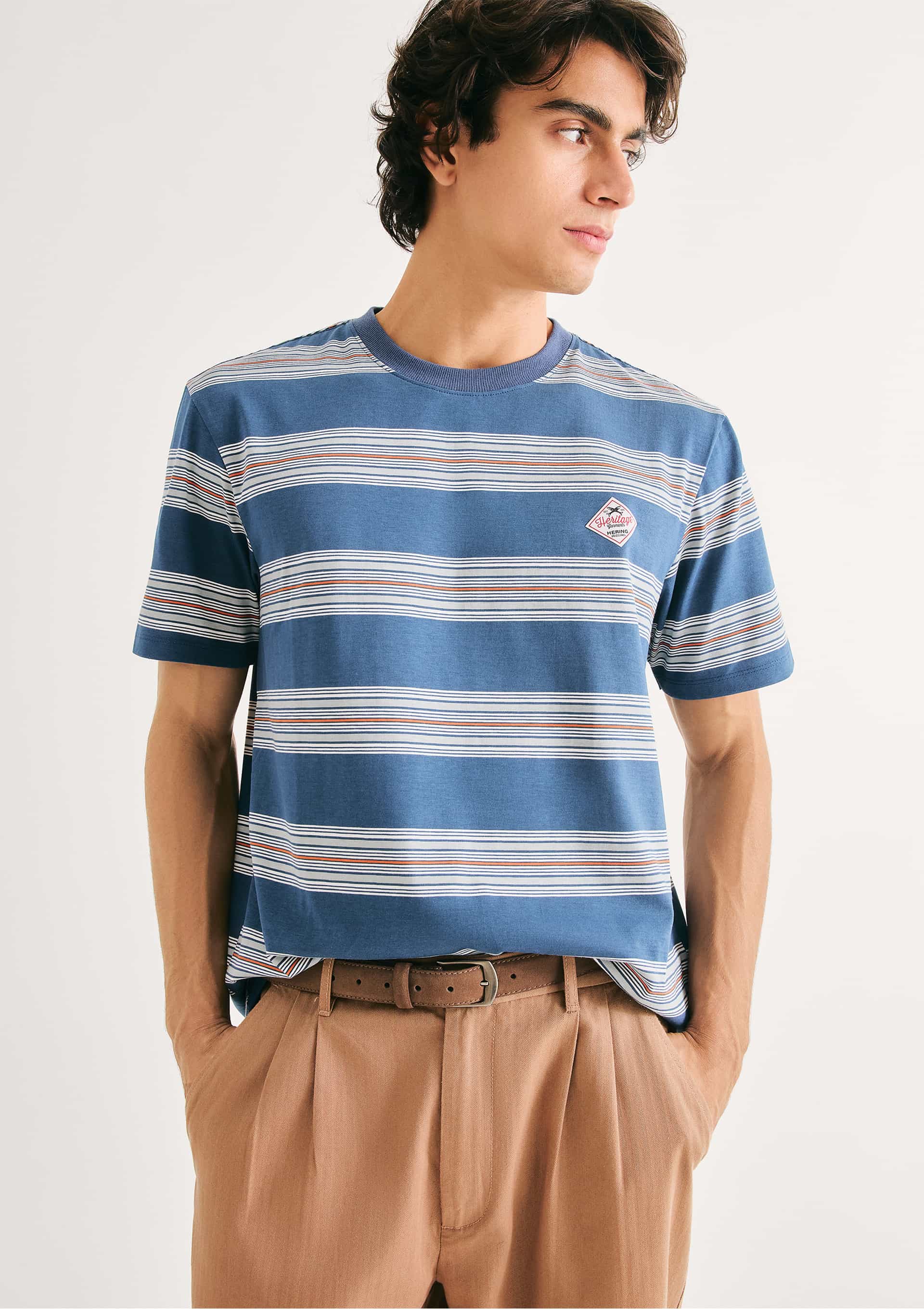 Camiseta Masculina Comfort Listrada - Azul