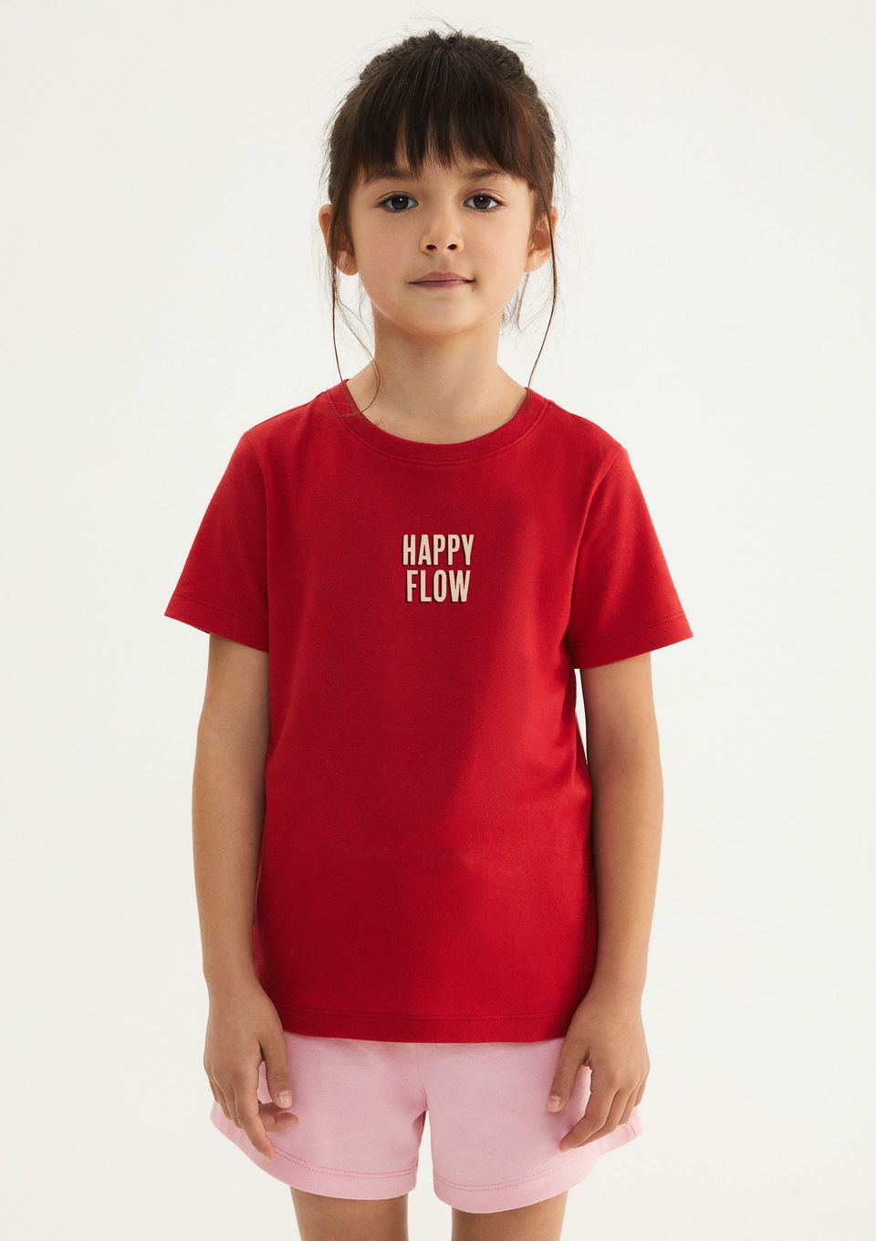 Blusa Infantil Menina Manga Curta com Estampa - Vermelho