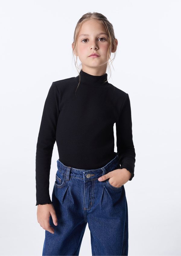 Blusa Básica Infantil Menina Manga Longa Com Gola Alta - Preto 010