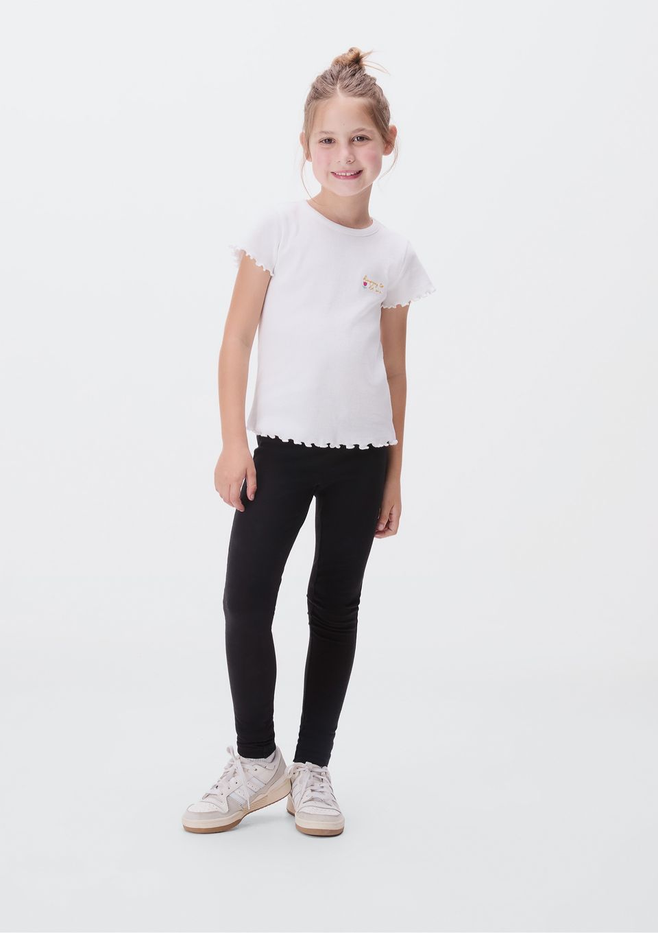 Blusa Manga Curta Infantil Menina em Ribana - Off White