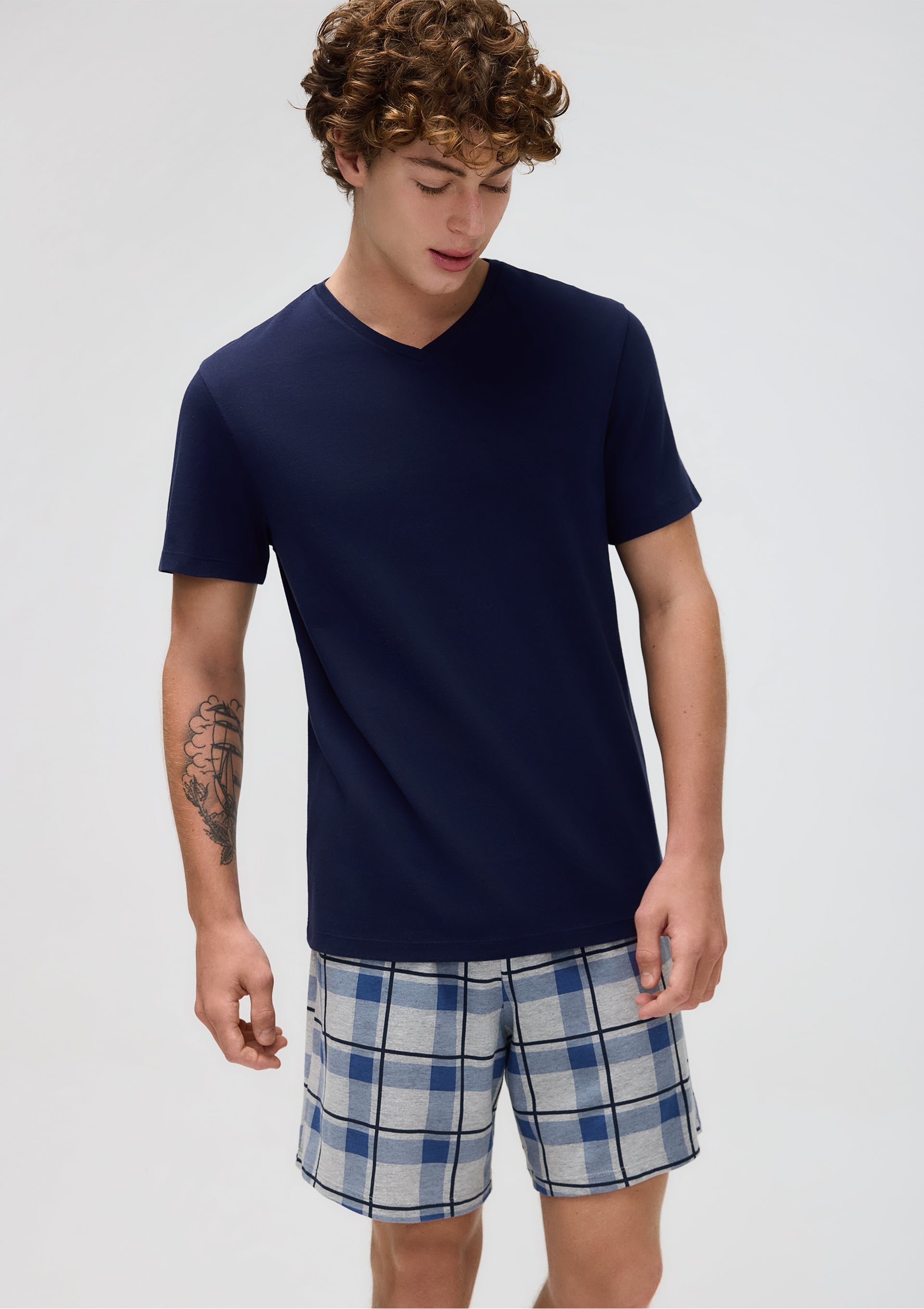 Pijama Curto Masculino Com Samba Canção - Azul