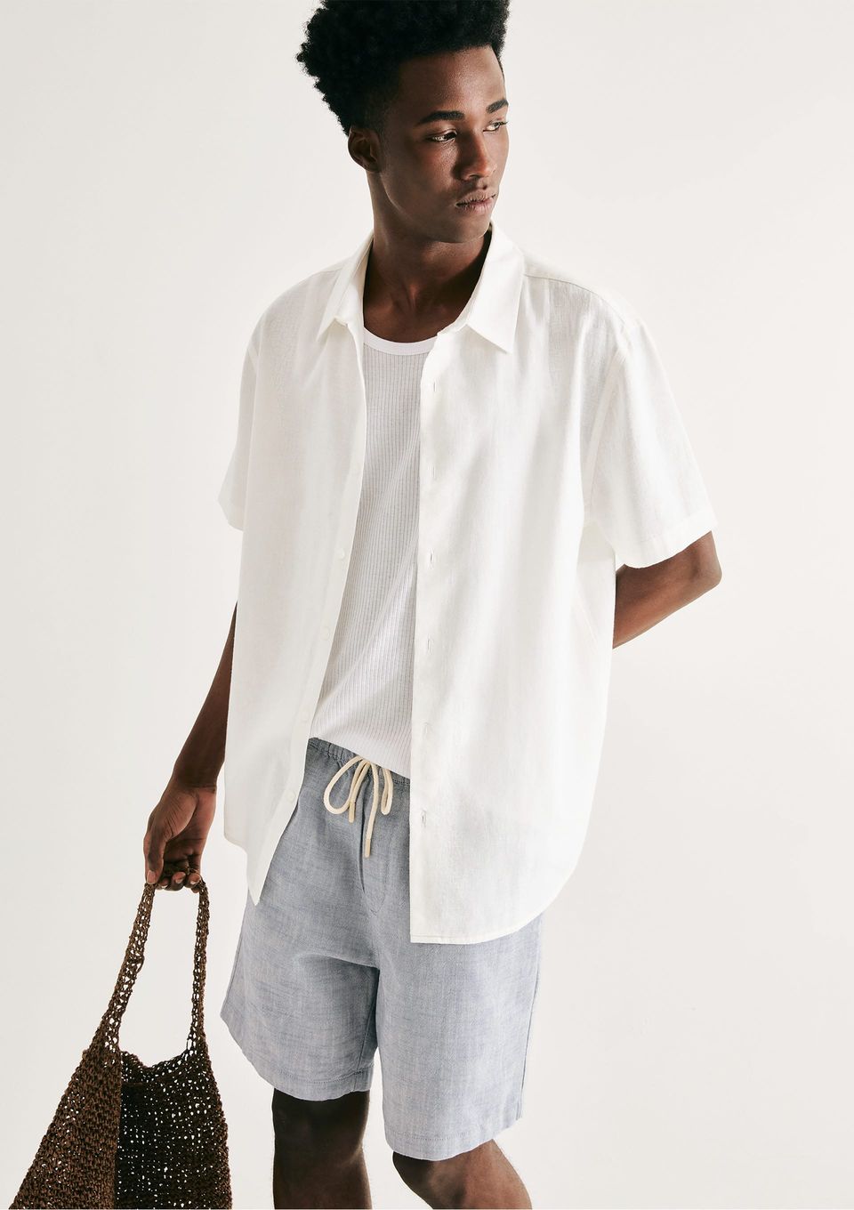 Camisa Masculina Manga Curta Slim com Linho - Branco