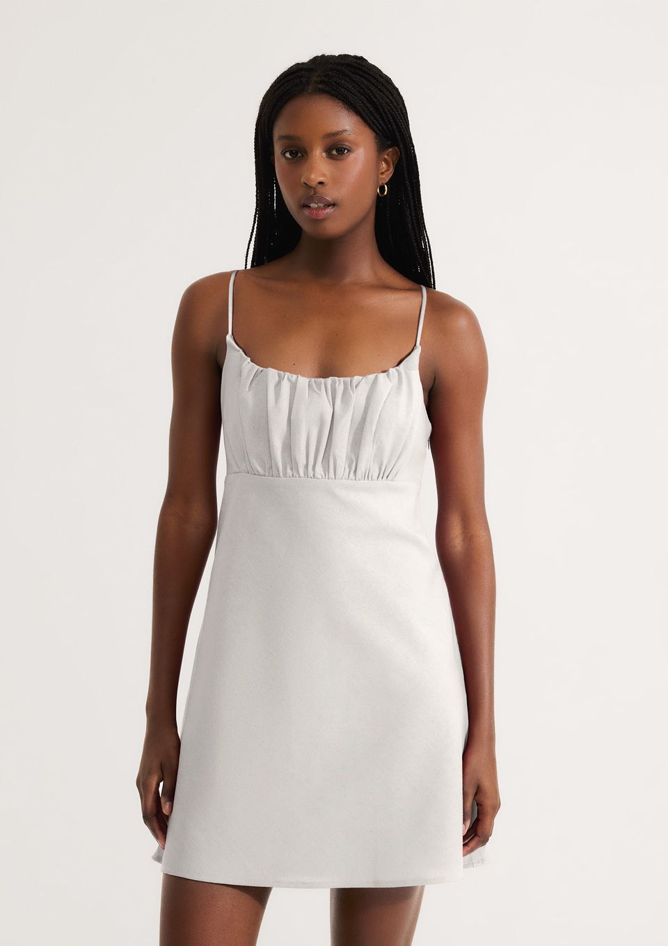 Vestido Curto com Franzido No Busto - Off White