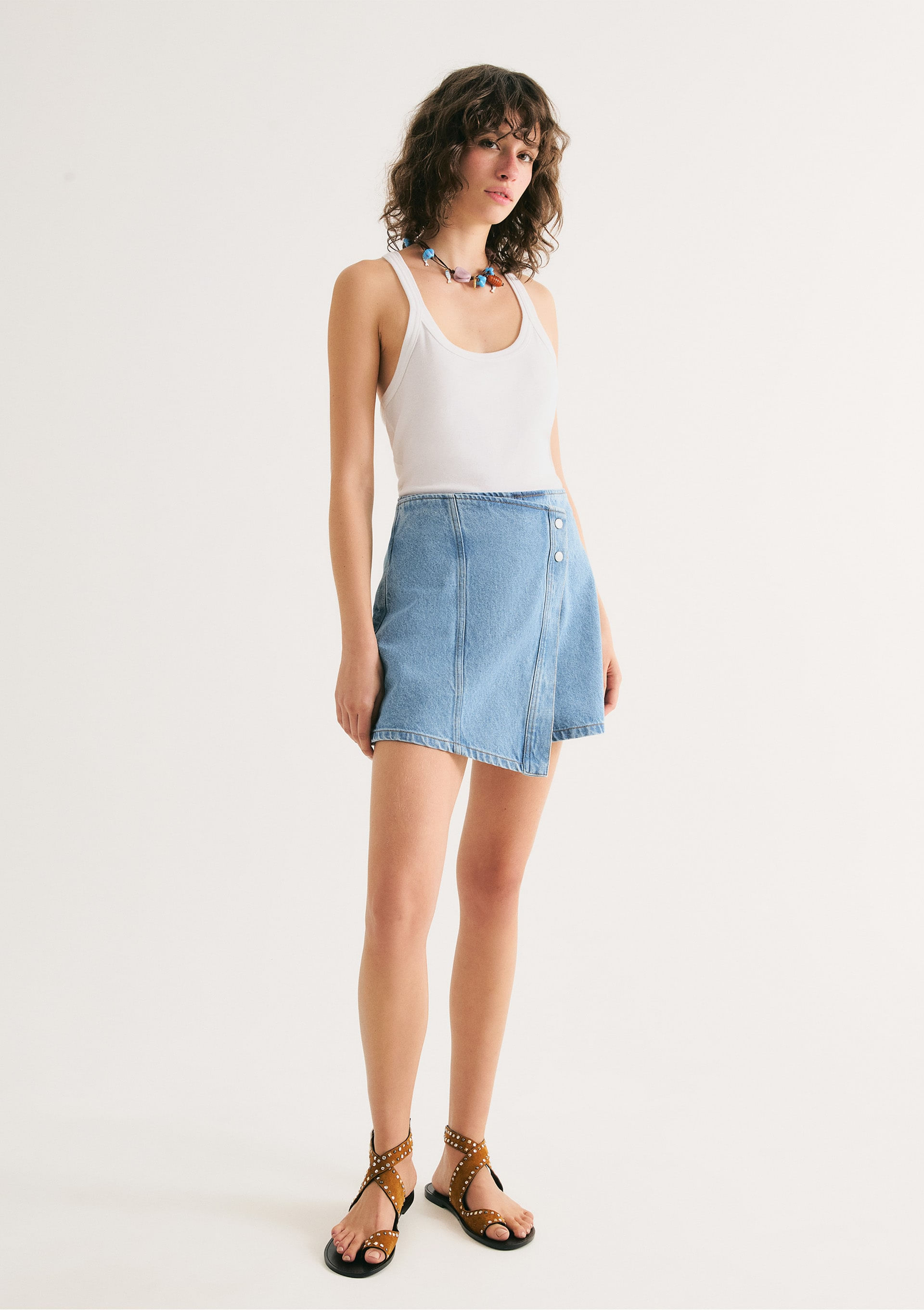 Shorts Saia Jeans Cintura Média - Azul