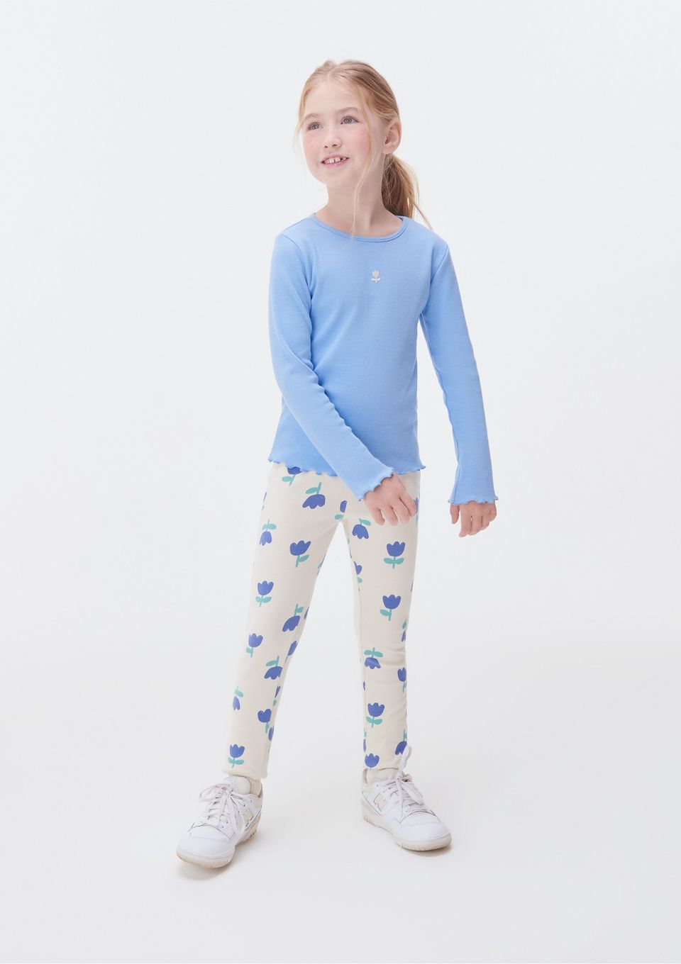 Calça Legging Infantil Menina Estampada em Ribana - Creme