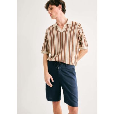 Bermuda Básica Masculina Chino Em Linho - Azul