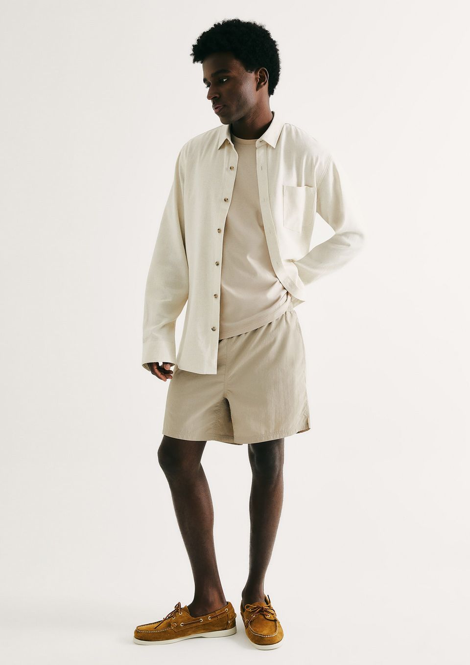 Shorts de Banho Masculino Texturizado - Bege