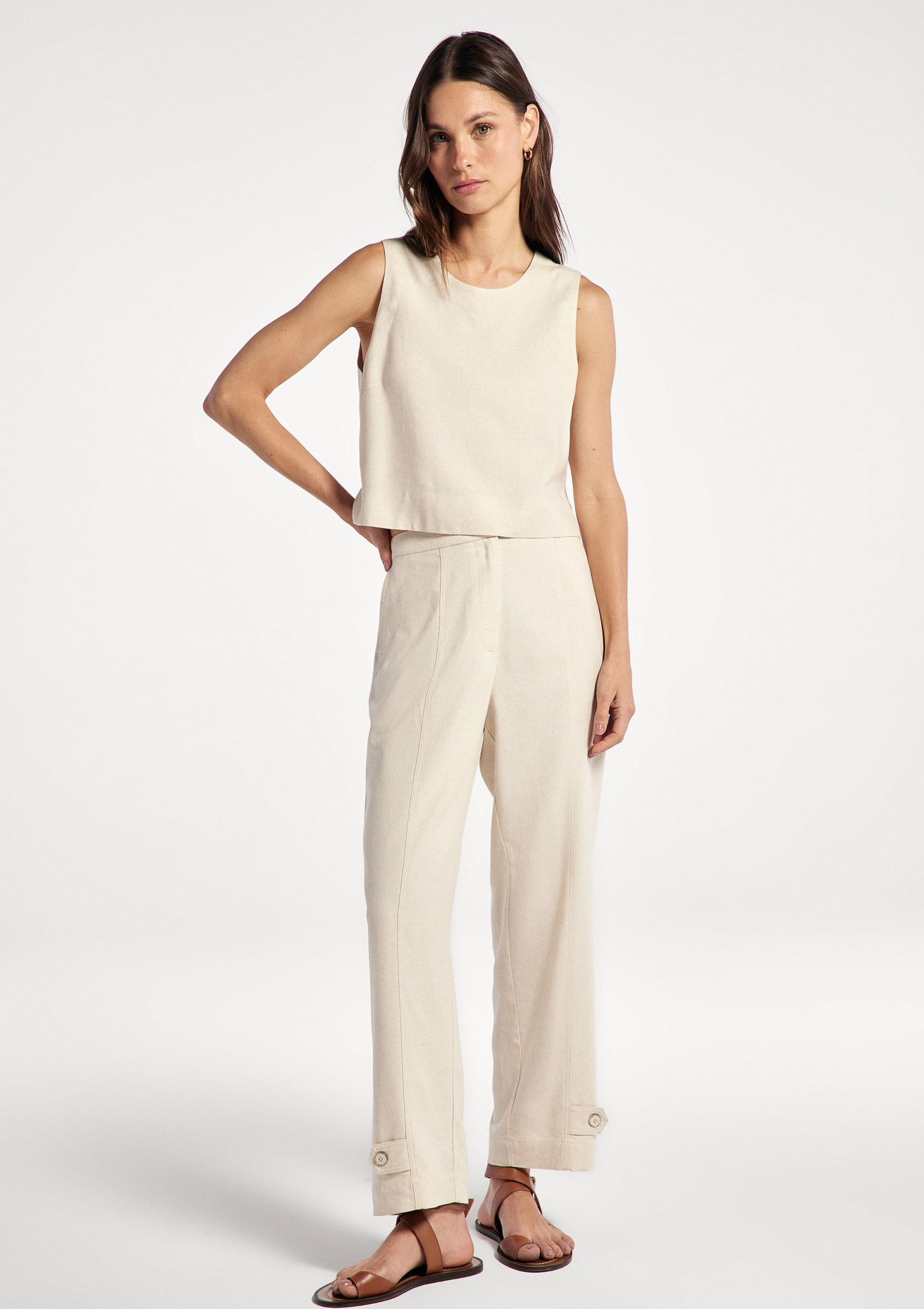 Regata Feminina Com Linho - Creme