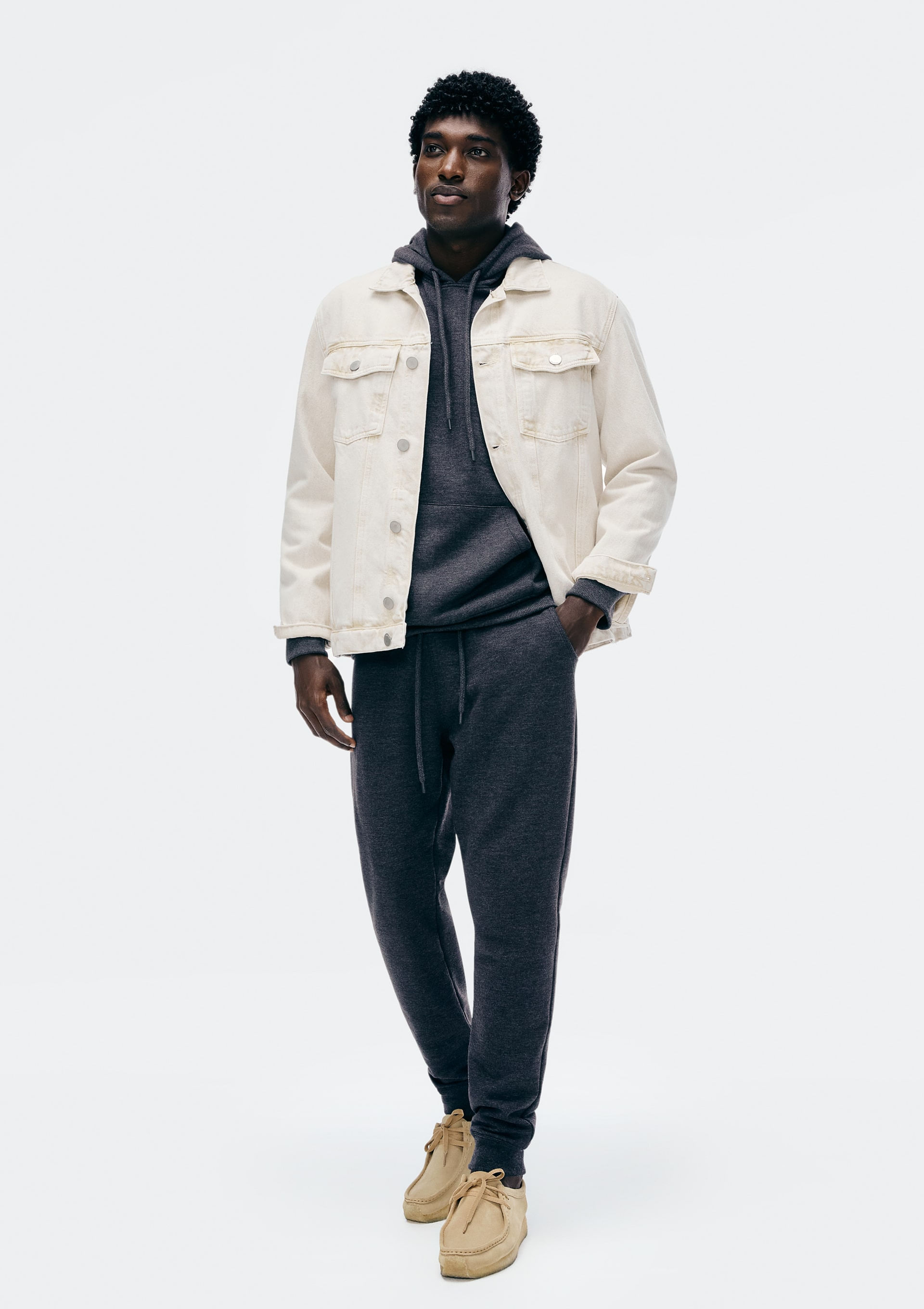 Calça Básica Masculina Jogger Em Moletom Peluciado - Cinza