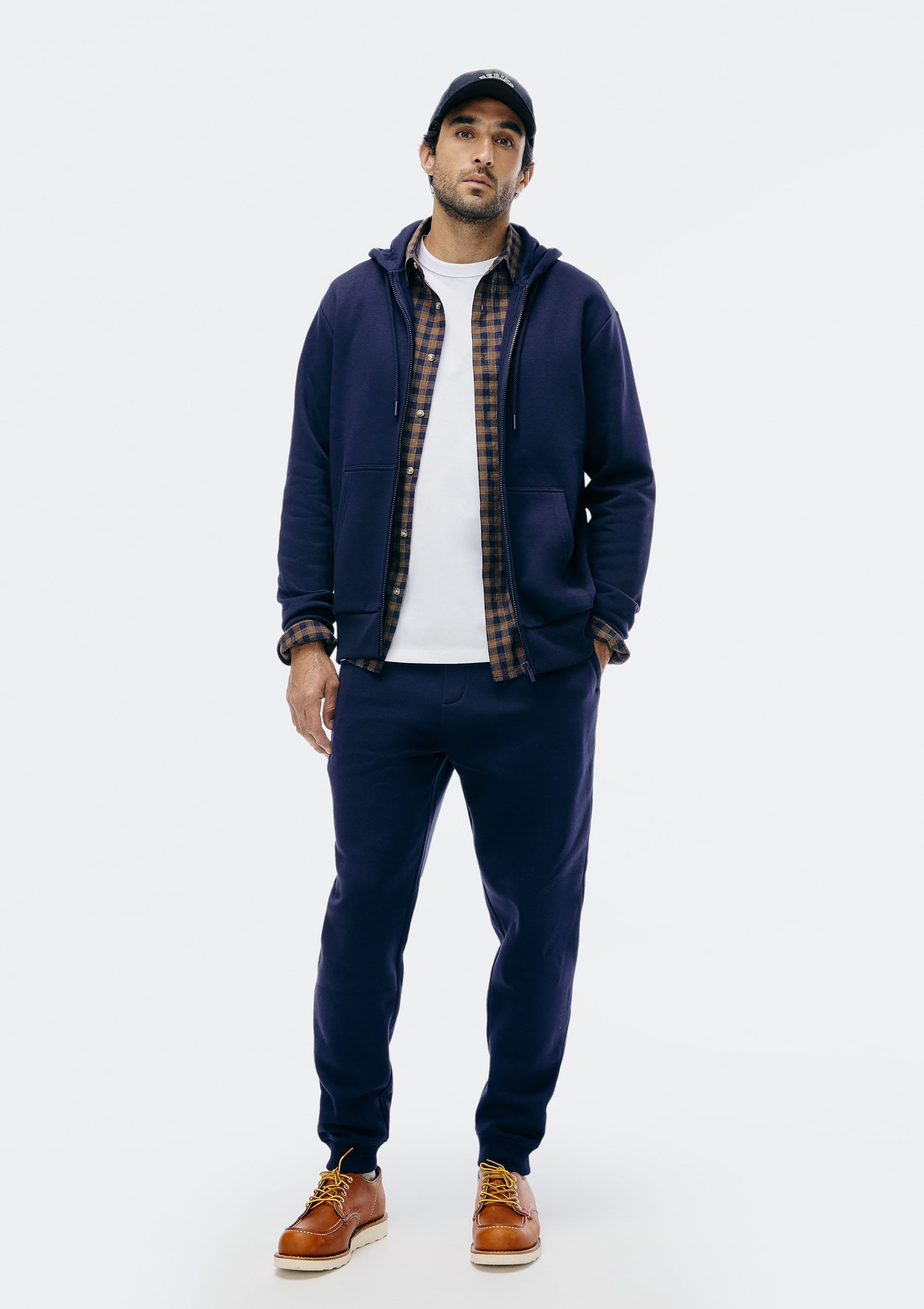 Calça Básica Masculina Jogger Em Moletom Peluciado - Azul