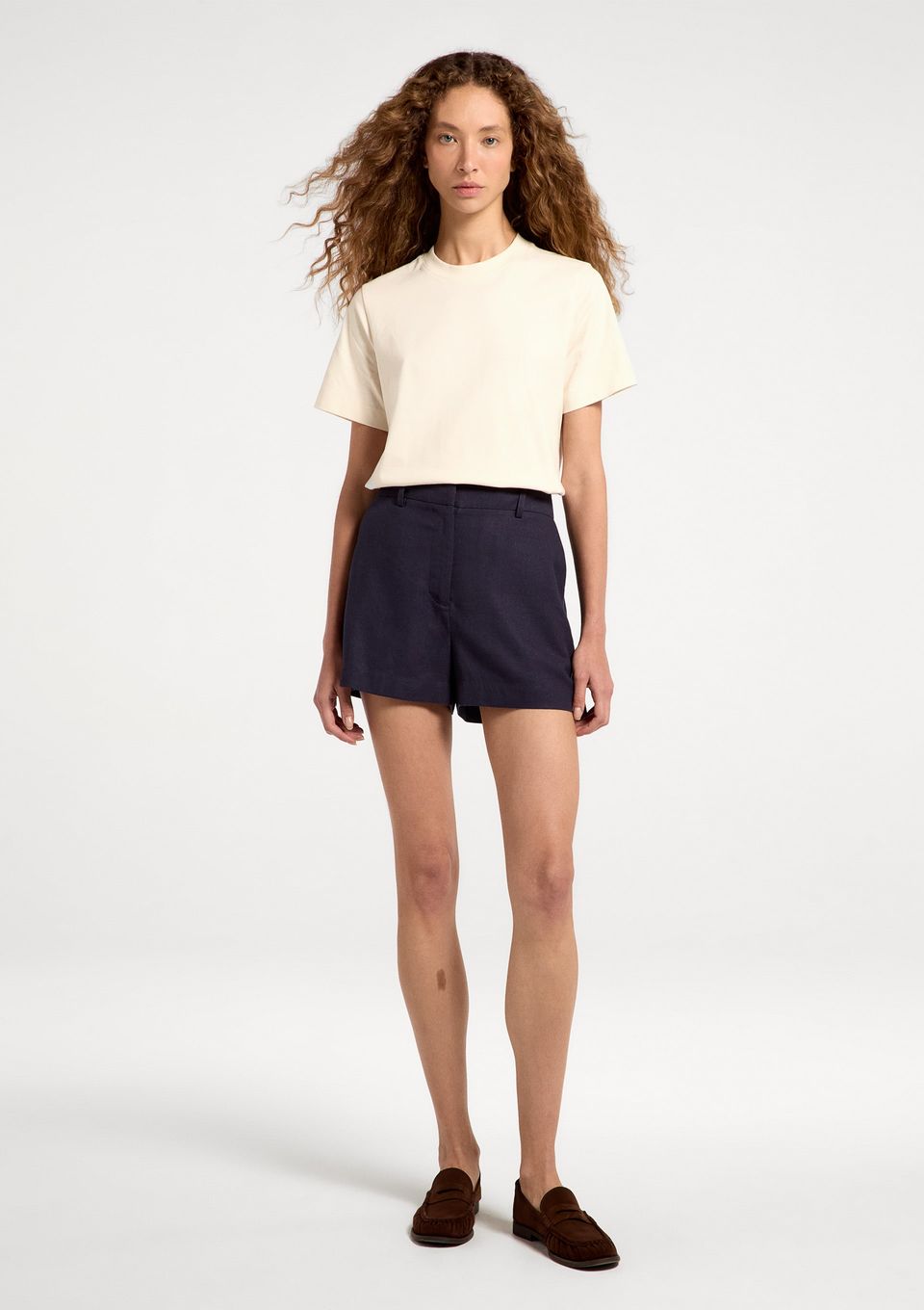 Shorts Feminino Alfaiataria com Linho - Azul