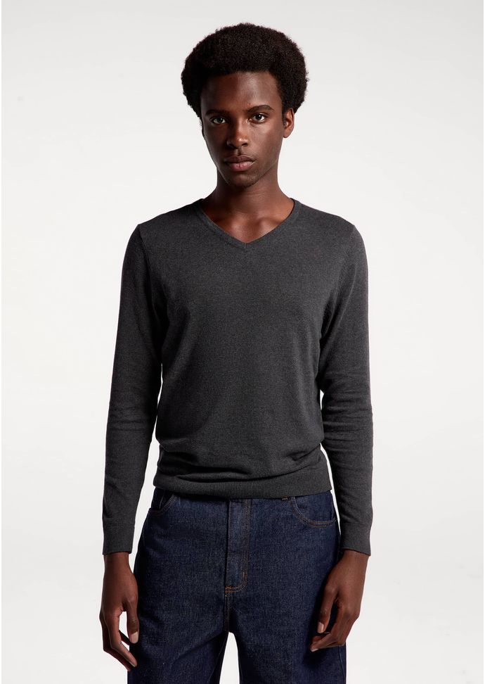 Suéter Básico Masculino Regular Gola V - Cinza