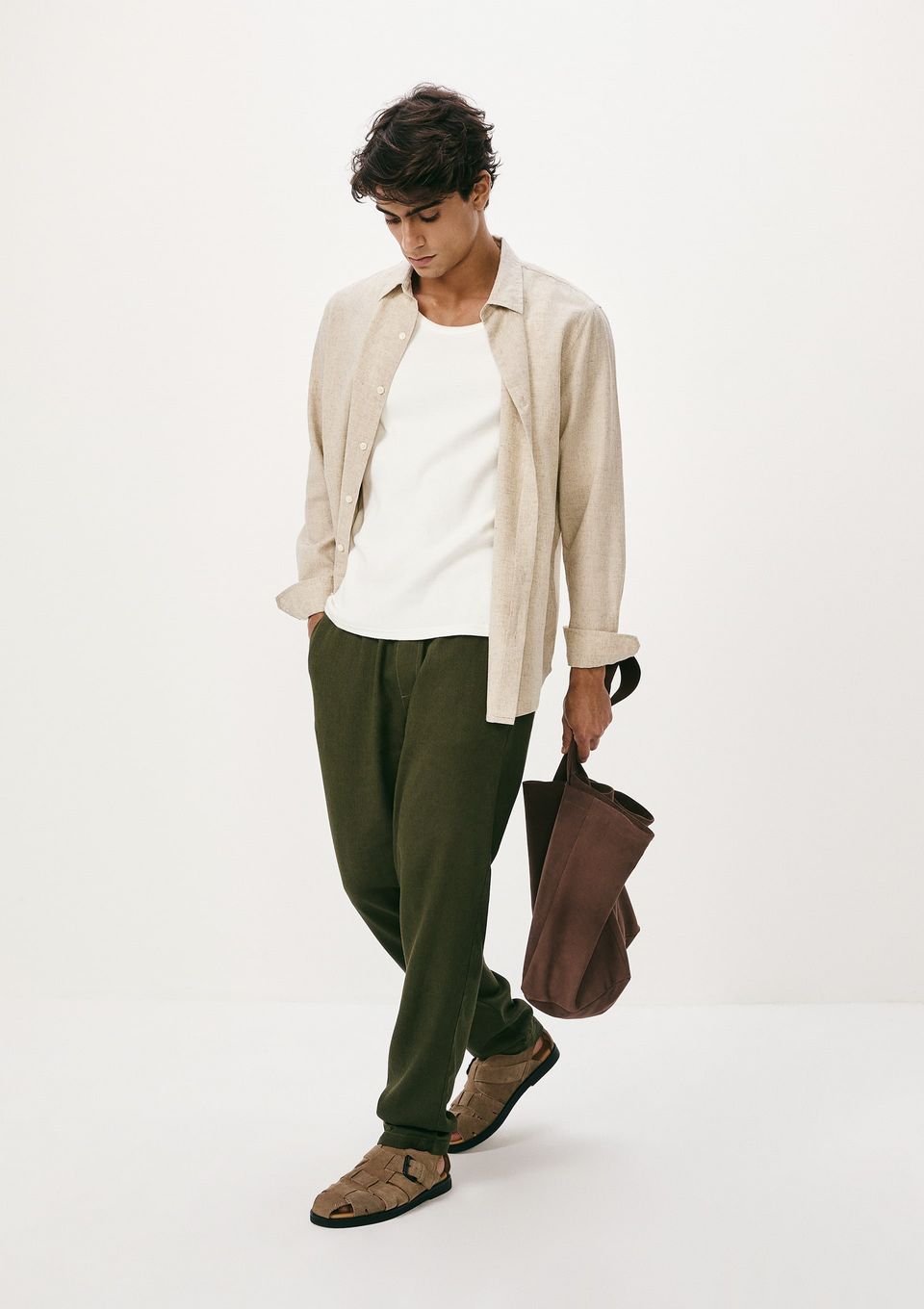 Calça Básica Masculina Taper em Linho - Verde