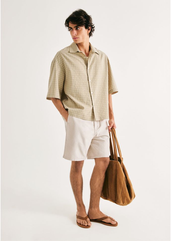 Bermuda Masculina Reta Fio Tinto - Cinza