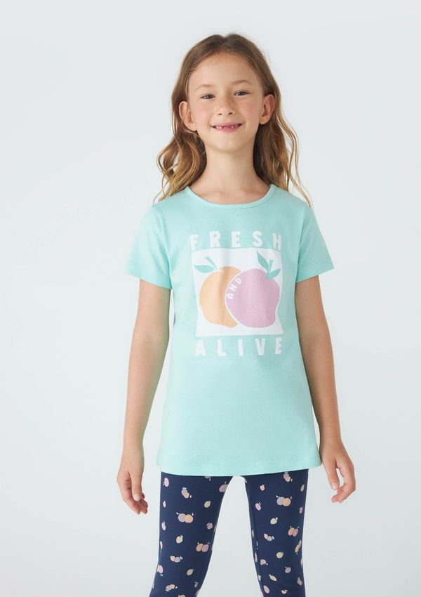 Conjunto Infantil Menina Camisa Manga Curta Com Calça Estampada - Verde 014