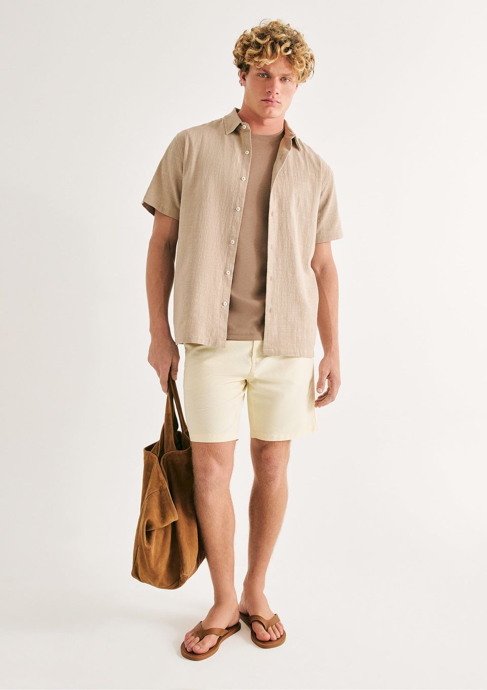 Bermuda Masculina Reta Fio Tinto - Off White