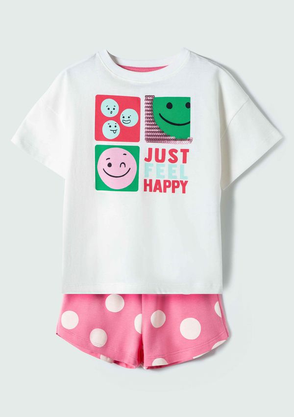 Conjunto Infantil Menina Curto Estampado - Off white 010