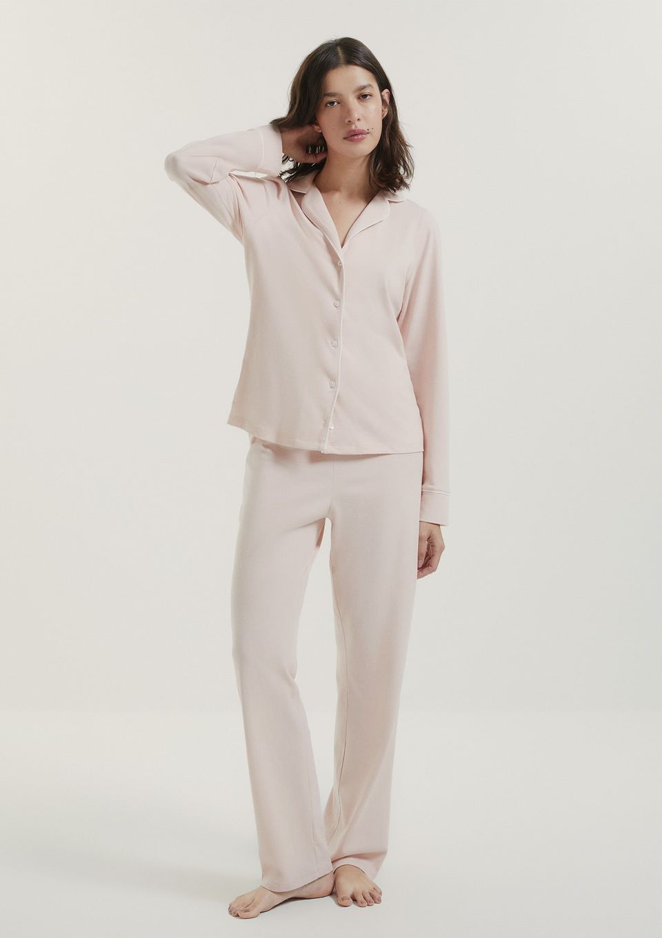 Pijama Longo Feminino com Botões - Rosa