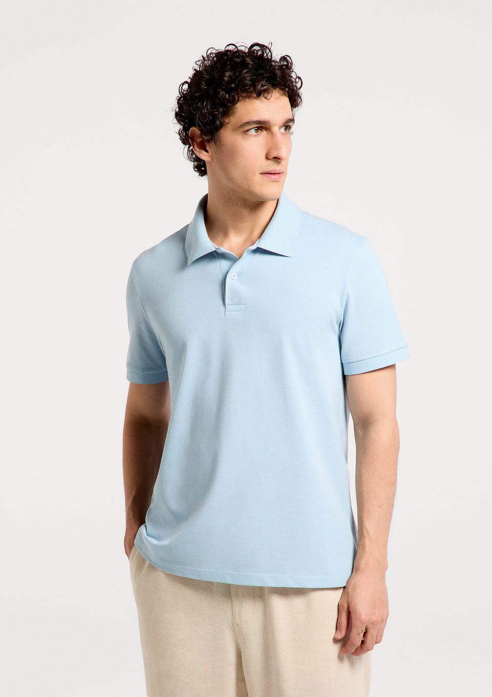 Camisa Polo Básica Masculina Manga Curta em Piquet - Azul