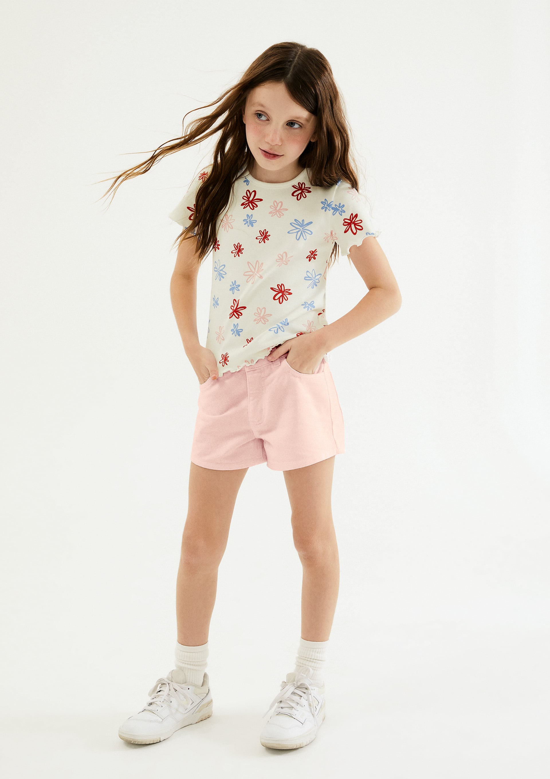 Shorts Infantil Menina Barra Desfiada Em Sarja - Rosa