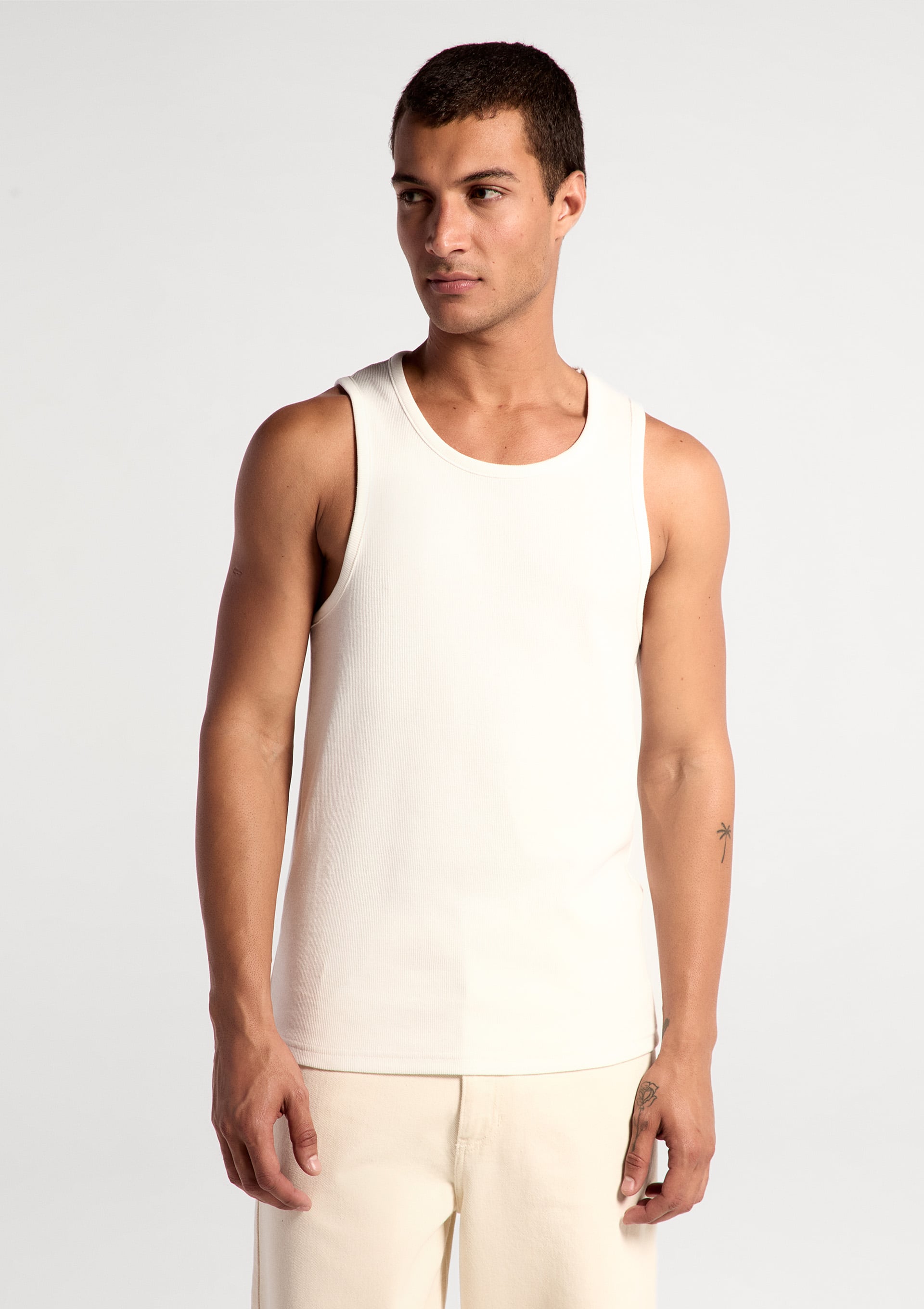 Regata Masculina Regular Em Ribana Canelada - Off white