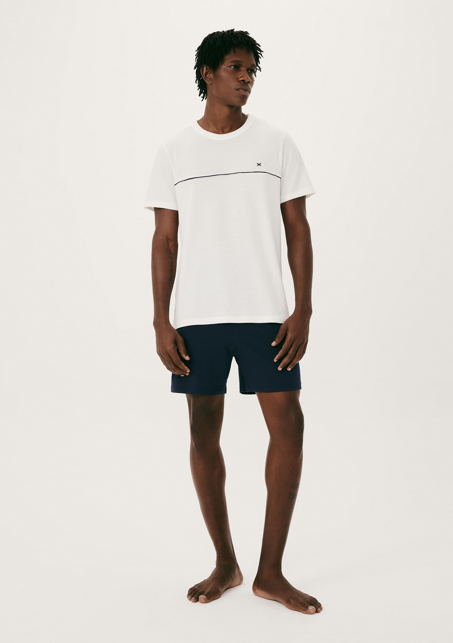 Pijama Curto Masculino Em Algodão - Off white