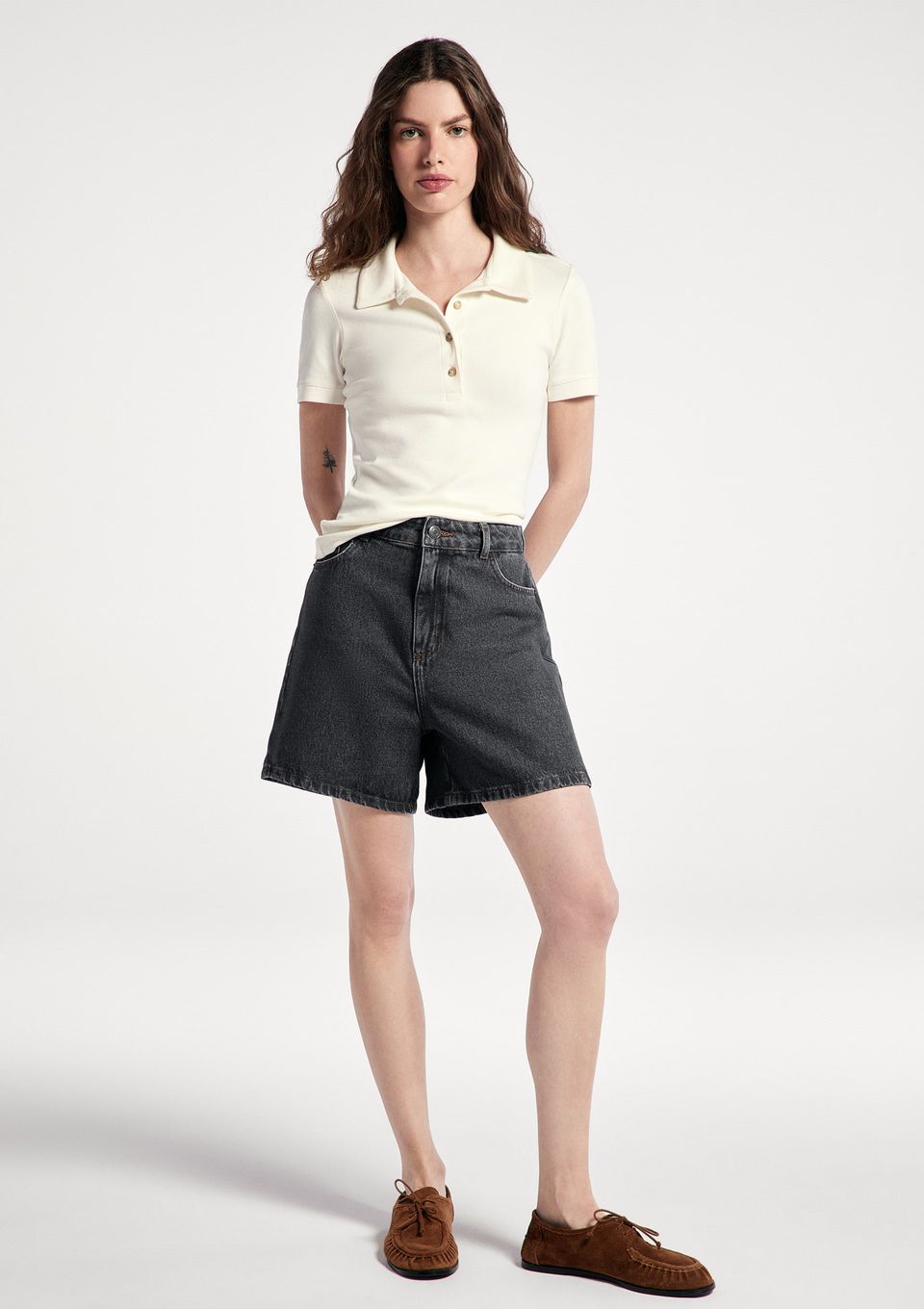 Shorts Jeans Feminino Cintura Alta - Preto