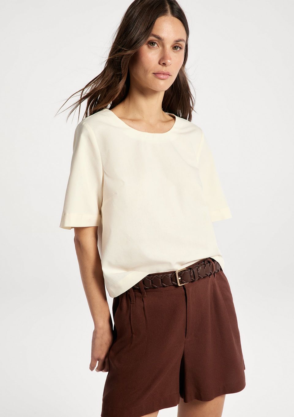 Blusa Feminina Manga Média com Linho - Amarelo