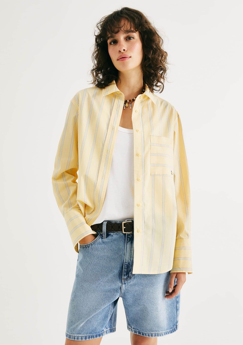 Camisa Feminina Fio Tinto Oversized - Amarelo