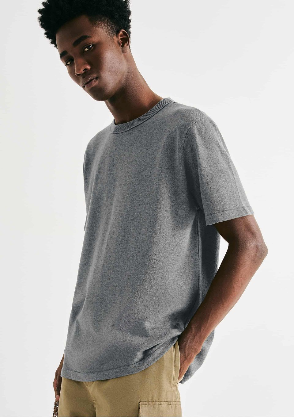 Camiseta Masculina Tricô Manga Curta - Cinza