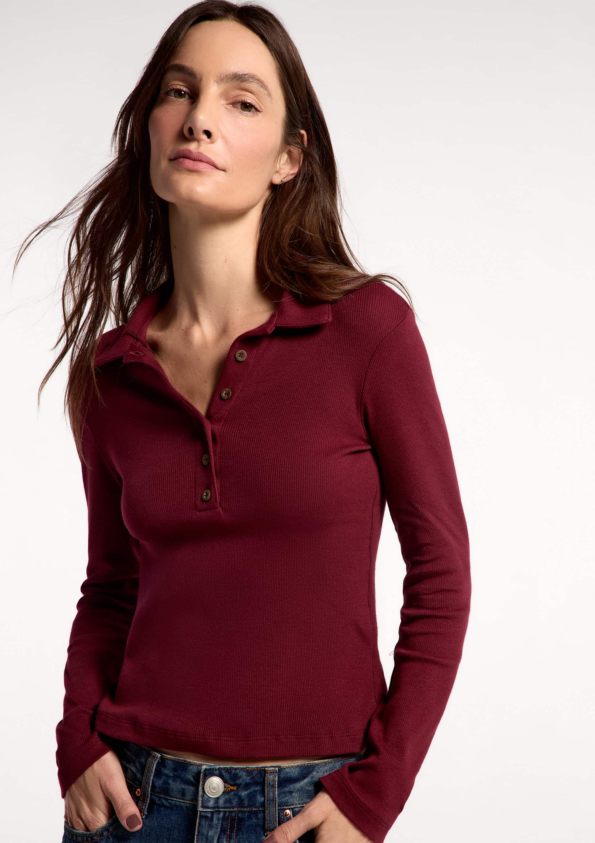 Polo Feminina Manga Longa Em Ribana Ultra Soft - Vinho