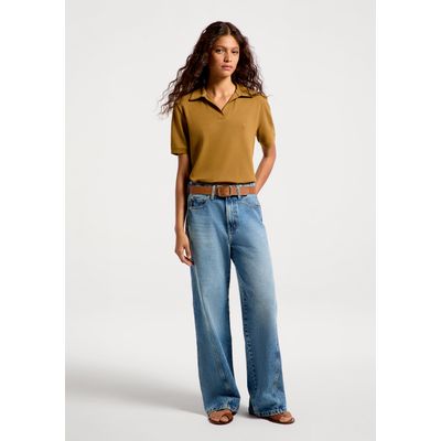 Calça Jeans Feminina Wide Leg Cintura Média - Azul