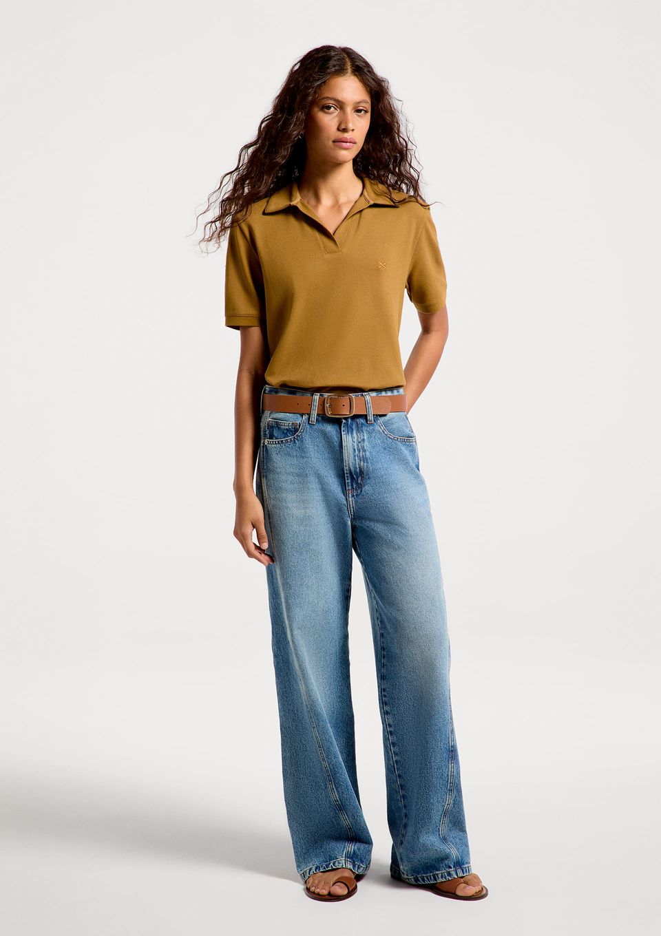 Calça Jeans Feminina Wide Leg Cintura Média - Azul