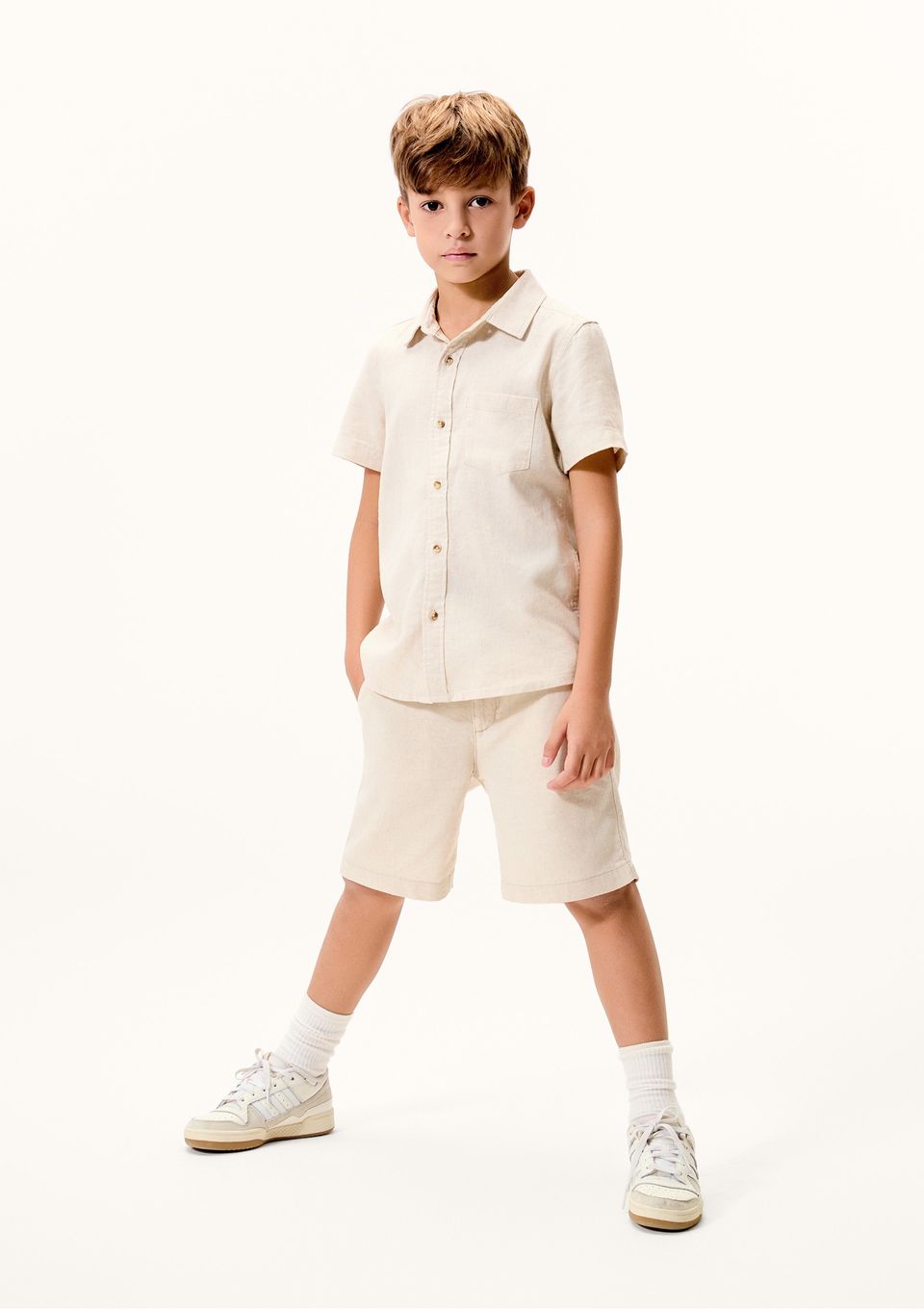 Bermuda Infantil Menino com Linho - Bege