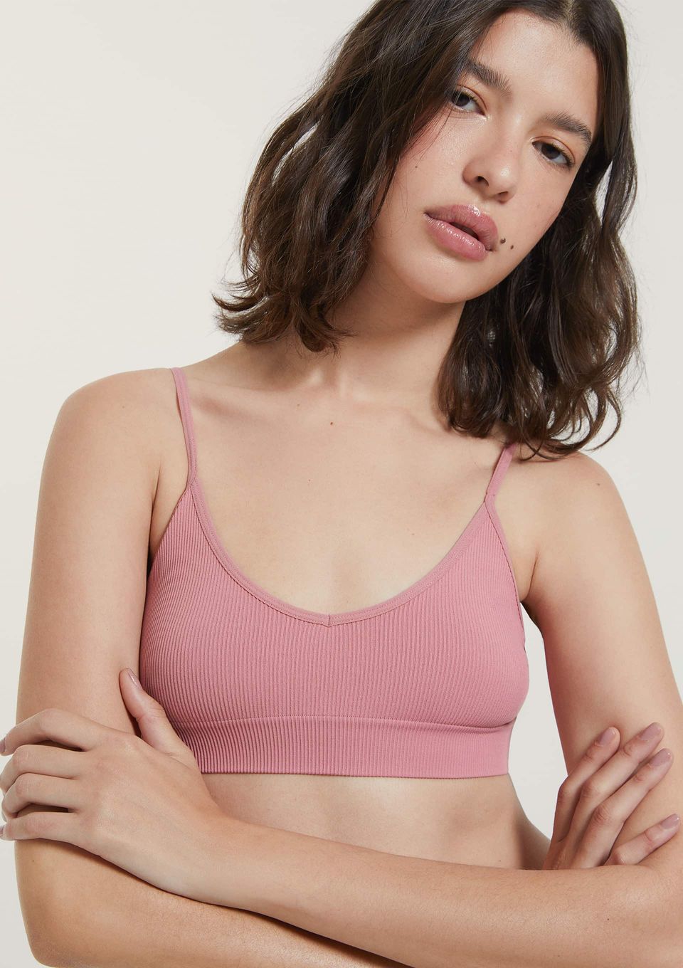 Top Básico Sem Costura Canelado - Rosa