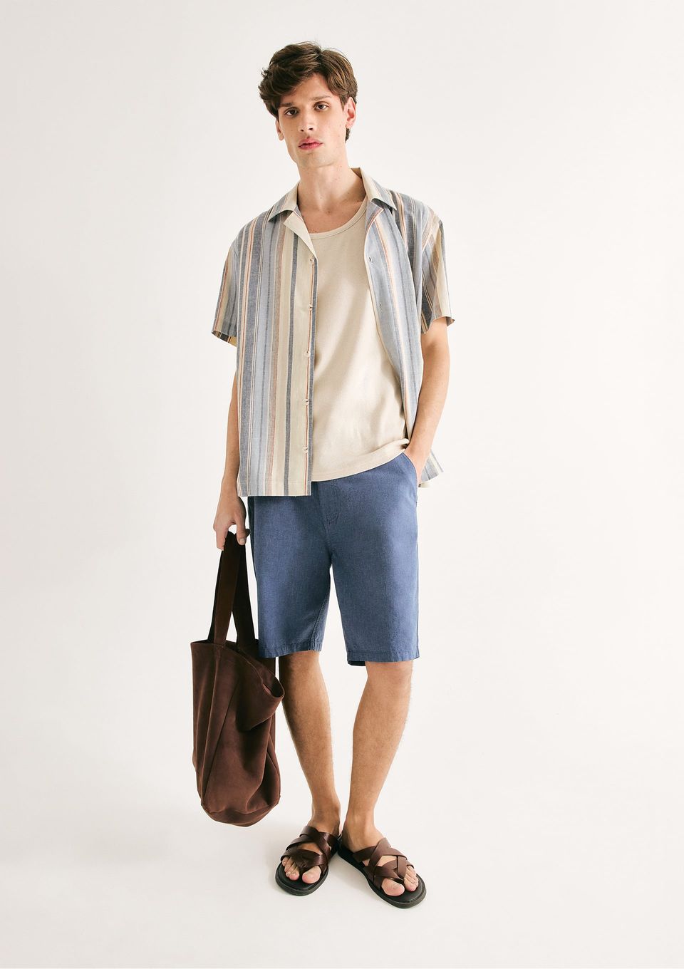 Bermuda Masculina Chino Fio Tinto - Azul