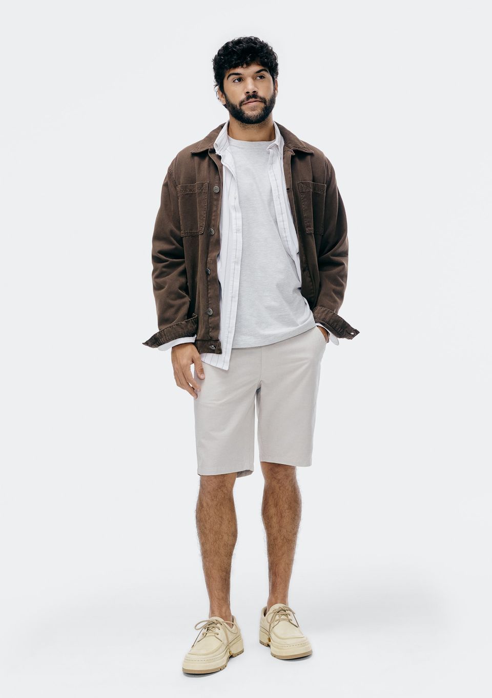 Bermuda Masculina Chino Fio Tinto - Cinza