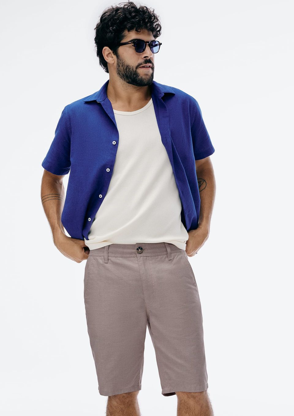 Bermuda Masculina Chino Fio Tinto - Caqui